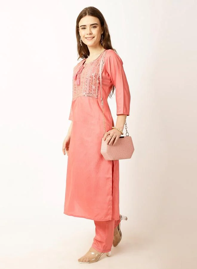 Rue Collection  Women Pink Sequined Kurta with Trousers Set for Women | Best Price UAE